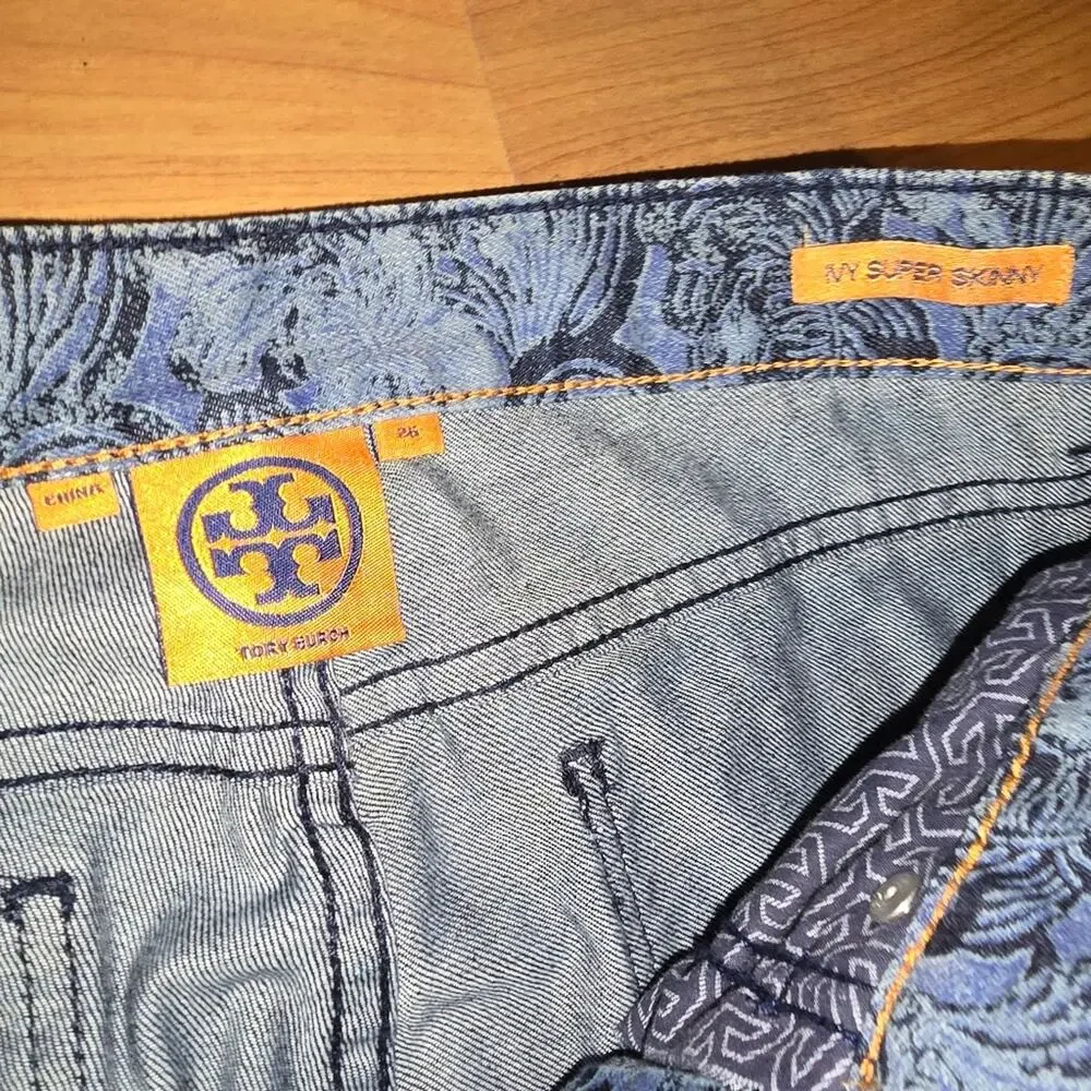Tory Burch Blue Patterned Straight Leg Jeans